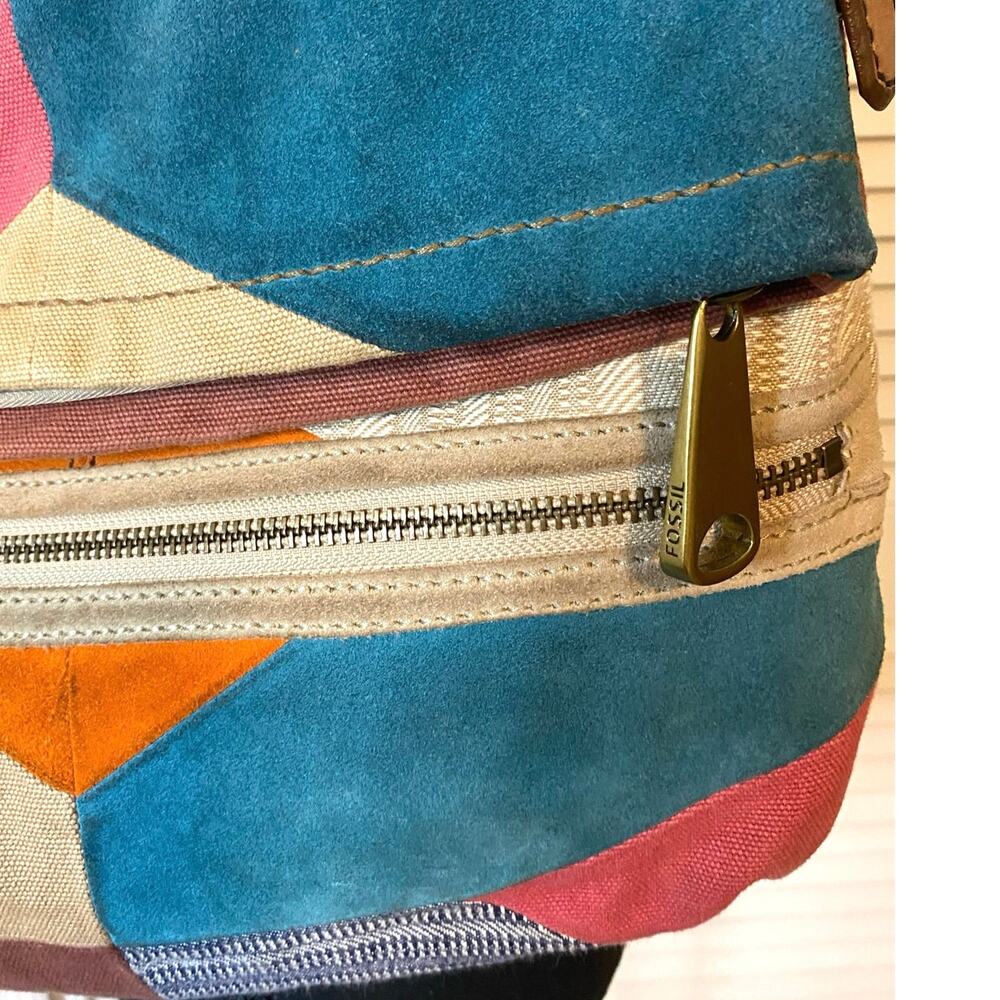Fossil Patchwork Suede Canvas Fold Over Messenger… - image 2